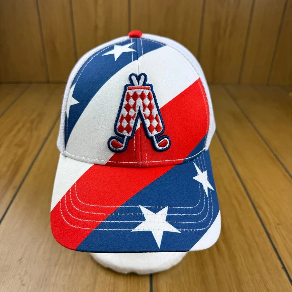 Royal & Awesome Golf Hat Stars and Stripes Patriotic Red White Blue Mesh Cap